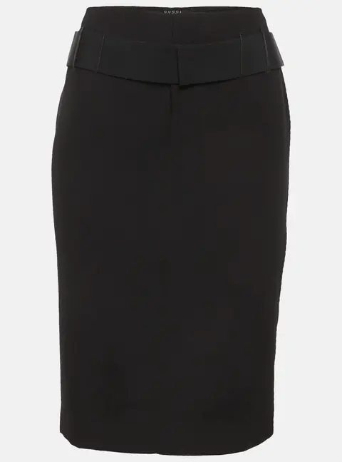 Gucci Black Gabardine Belted Pencil Skirt S