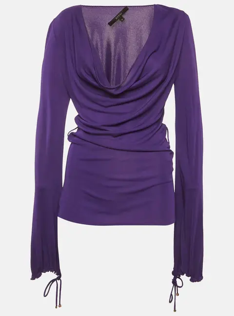 Gucci Purple Synthetic Cowl Neck Long Sleeve Top S