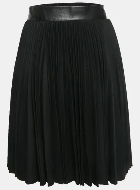 Gucci Black Leather Trim Wool Plisse Short Skirt S