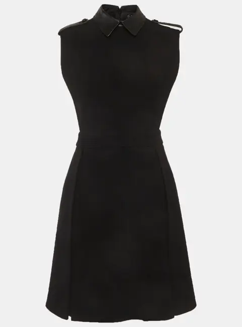 Gucci Black Stretch Crepe Leather Trim Sleeveless Mini Dress M