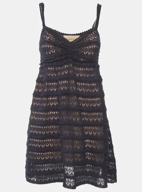 Gucci Navy Blue Silk Open Knit Mini Dress S