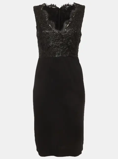 Gucci Black Jersey and Lace Detail Sleeveless Mini Dress S