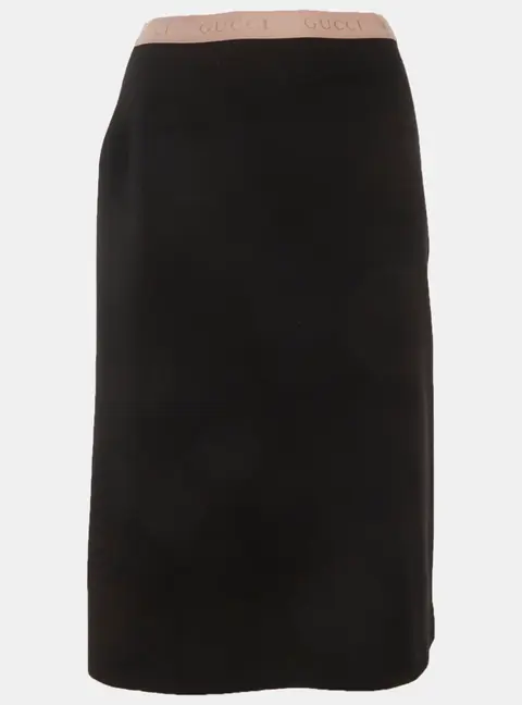 Gucci Black Stretch Knit Logo Detail Pencil Skirt S