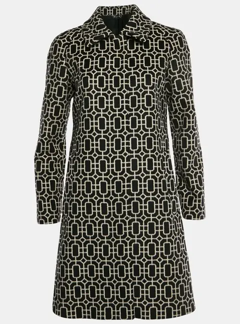 Gucci Black/White Octagonal Pattern Wool Single Breasted Coat M
