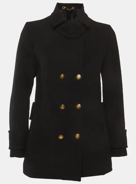 Gucci Black Wool Double Breasted Pea Coat S