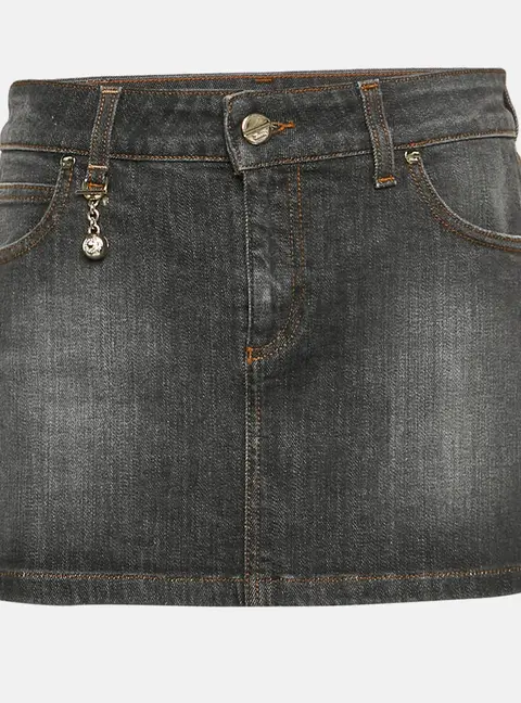 Gucci Vintage Grey Denim Logo Charm Mini Skirt M