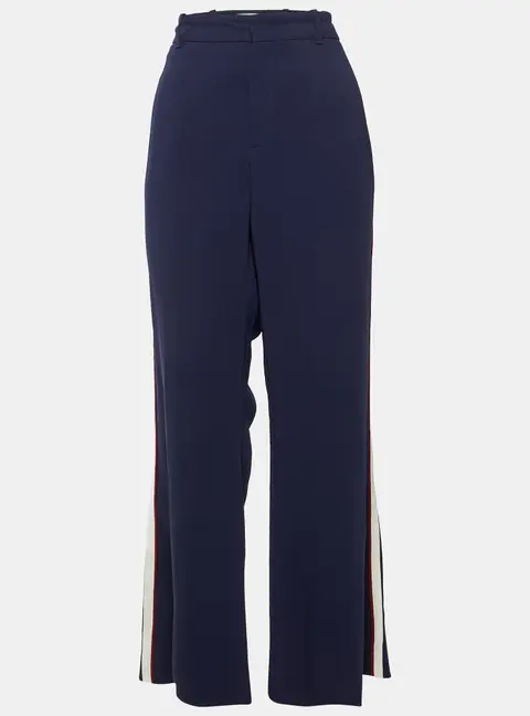 Gucci Navy Blue Crepe Web Striped Cropped Trousers L