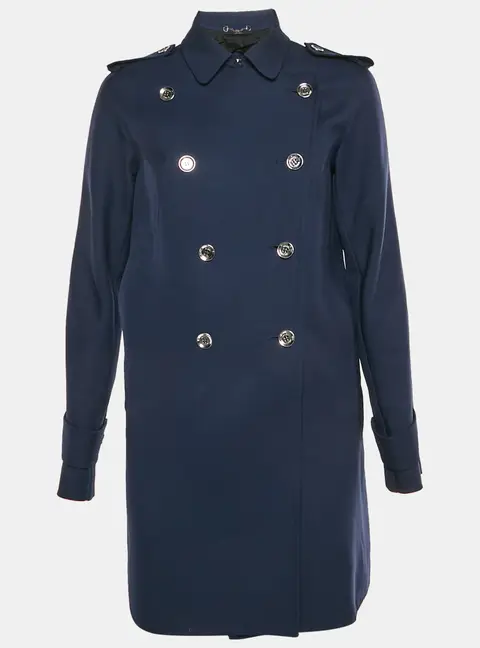 Gucci Navy Blue Wool Blend Double Breasted Coat S