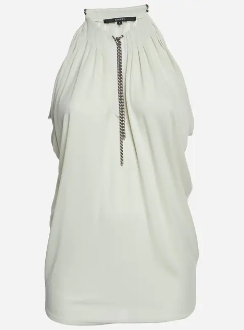 Gucci Light Grey Jersey Chain Detail Top S