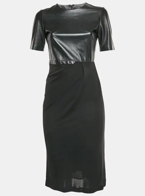 Gucci Black Leather and Jersey Knit Knee Length Dress S