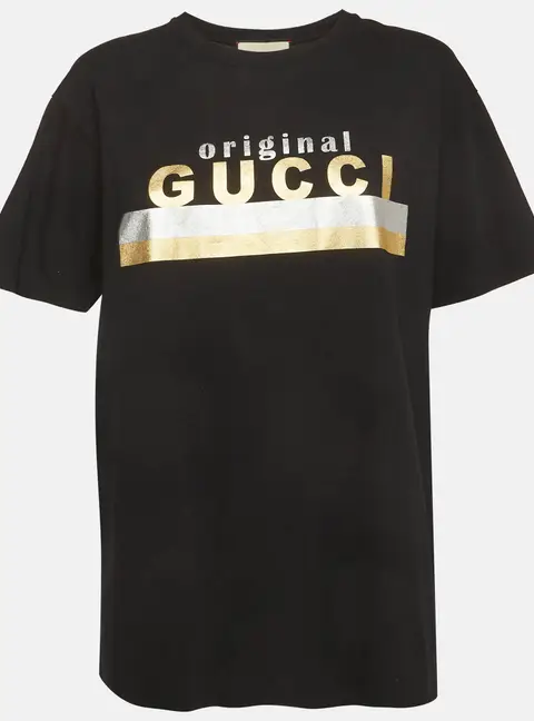 Gucci Black Logo Print Jersey Crewneck T-Shirt S