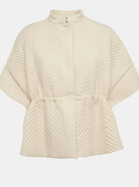 Gucci Beige Chevron Wool Quilted Crop Jacket S