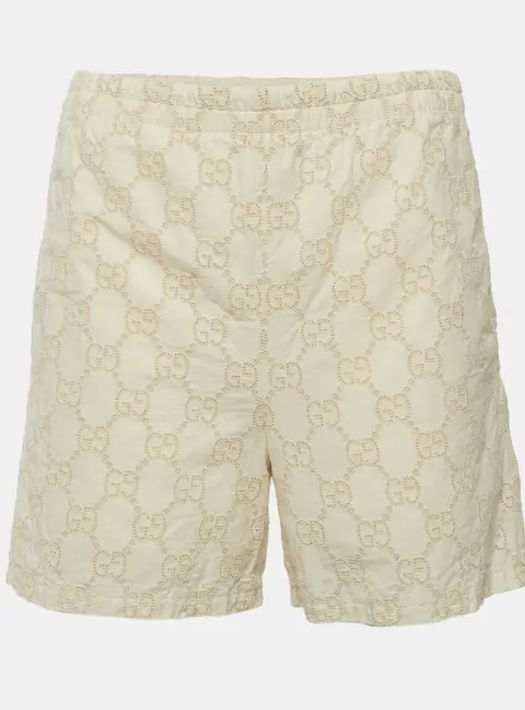 Gucci White Monogram Pattern Cotton Shorts S