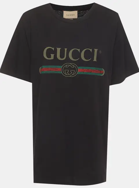 Gucci Black Vintage Logo Print Jersey Distressed Detail T-Shirt L