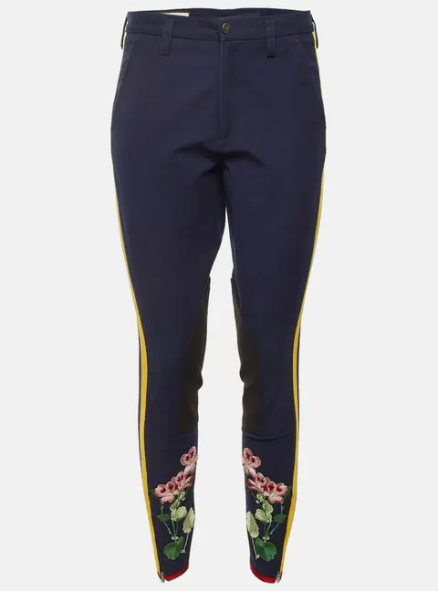 Gucci Navy Blue Floral Applique Stretch Cotton Cropped Skinny Pants M