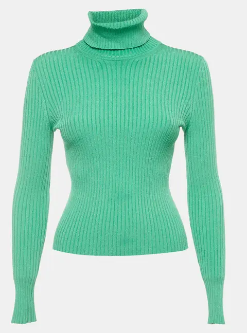 Gucci Green Rib Knit Long Sleeve Turtleneck Sweater M