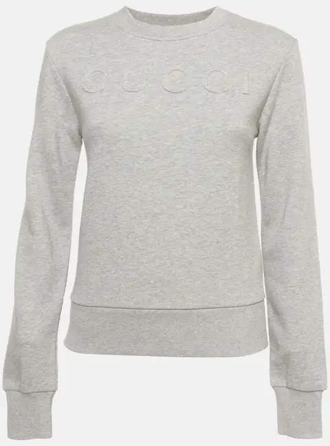 Gucci Grey Embossed Logo Jersey  Crewneck Sweatshirt XS