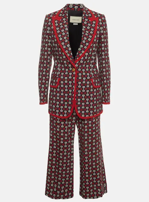 Gucci Navy Blue Horsebit Print Stretch Crepe Suit Set S