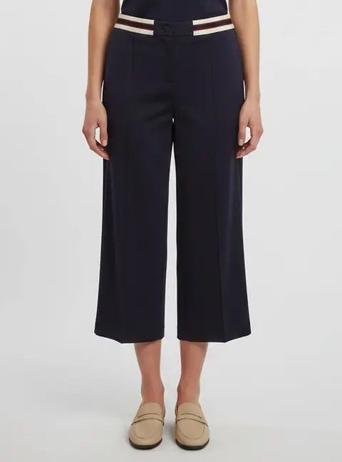 Gucci Navy Blue Jersey Web Waistband  Wide Leg Trousers L