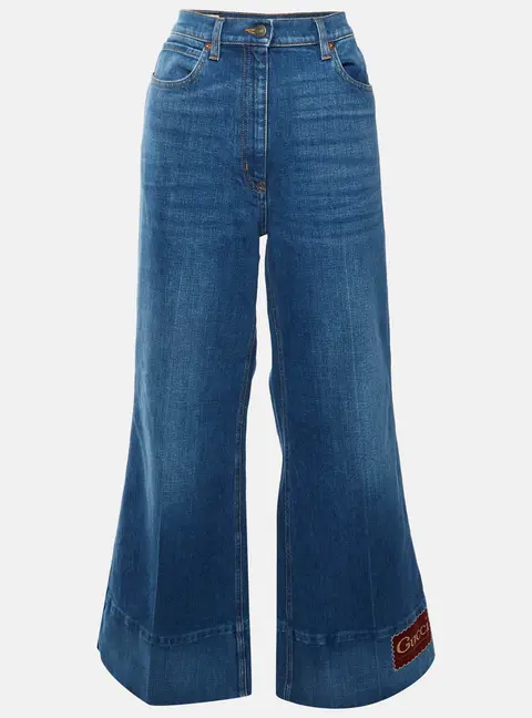 Gucci Blue Logo Patch Detail Denim Flared Jeans L/Waist 31"