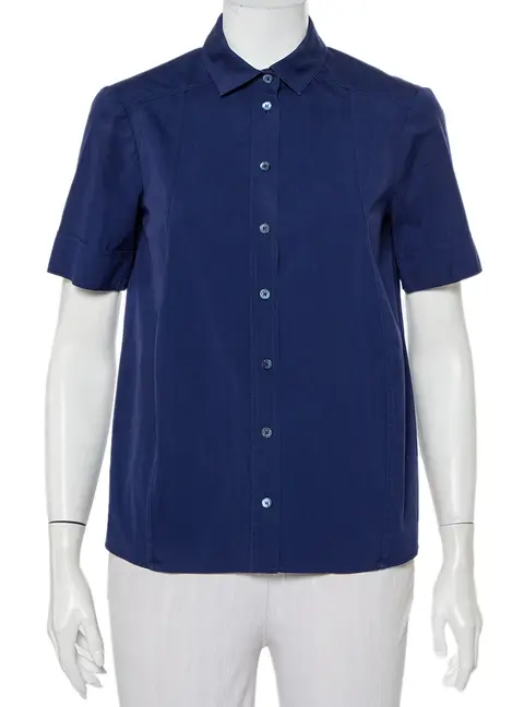 Gucci Navy Blue Cotton Paneled Button Front Shirt S