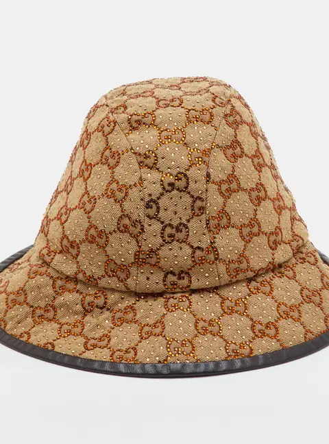 Gucci Beige/Brown Crystal GG Canvas Bucket Hat S