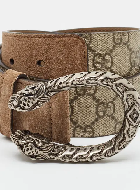 Gucci Dionysus 80 CM Buckle Belt Beige GG Supreme Canvas and Suede