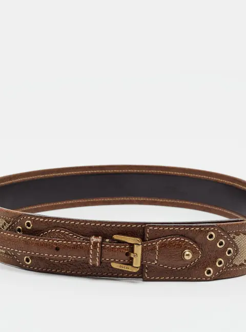 Gucci 80CM Wide Buckle Belt Brown/Beige GG Canvas and Leather