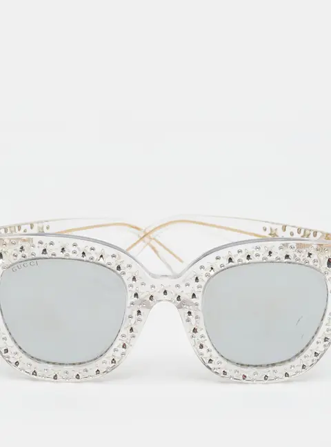 Gucci Grey Mirrored GG0116S Star Crystal Cat Eye Sunglasses