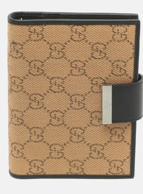 Gucci Vintage 6-Ring Brown GG Canvas and Leather Agenda Planner Cover