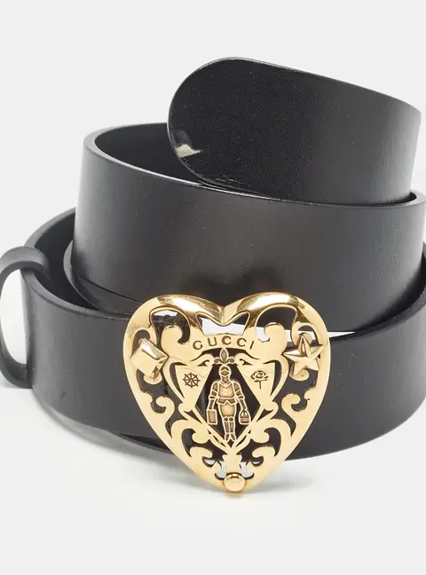 Gucci Black Leather Hysteria Buckle Belt 90CM