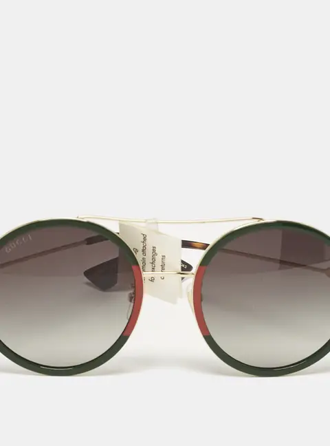 Gucci Gold Tone/Green Gradient GG0061S Web Round Sunglasses