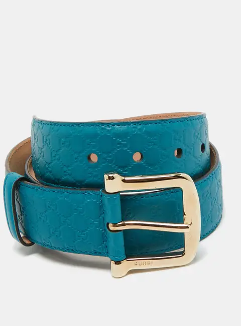 Gucci Teal Green Microguccissima Leather Buckle Belt 80CM