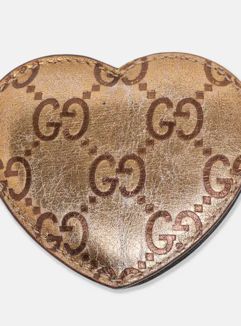 Gucci Gold Guccissima Leather Heart Hand Mirror