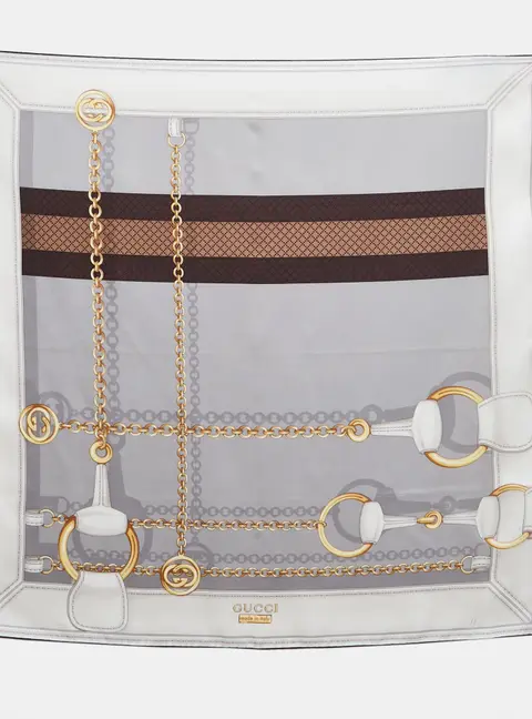 Gucci Grey Printed Silk Square Scarf