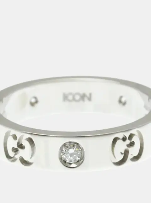 Gucci Icon Diamond 18k White Gold Ring US 10