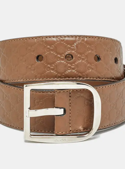Gucci 85CM Buckle Belt Brown Microguccissima Leather