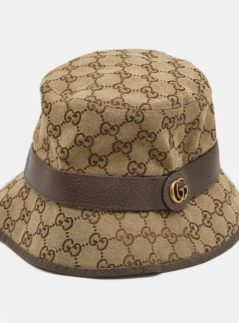 Gucci Brown GG Cotton Canvas and Leather Bucket Hat M