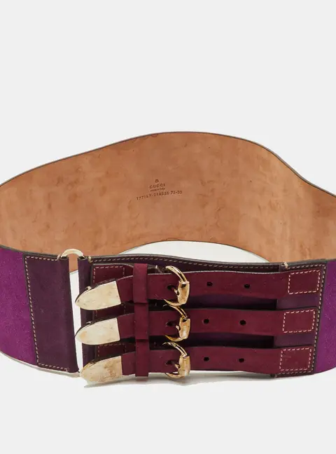 Gucci Purple/Maroon Suede Buckle Detail Waist Belt 75CM