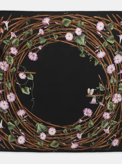 Gucci Black Floral Wreath Print Scarf