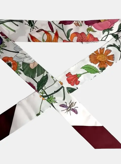Gucci Multicolor Floral Print Silk Bandeau Scarf