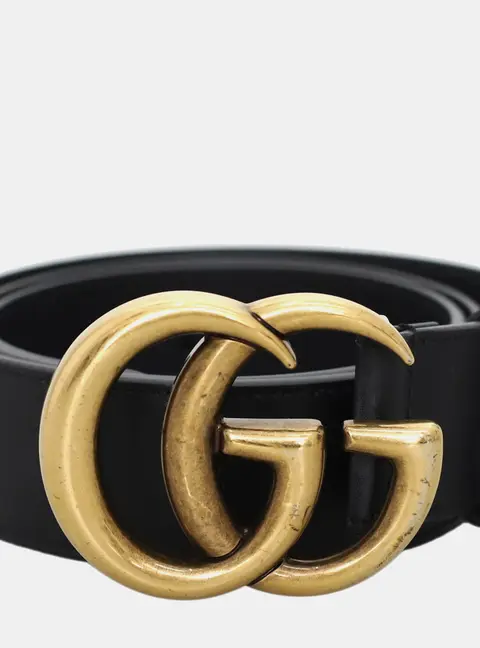 Gucci Leather Black Double G Wide Belt