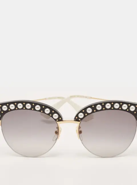 Gucci Black Gradient GG0212S Pearl Embellished Cat Eye Sunglasses
