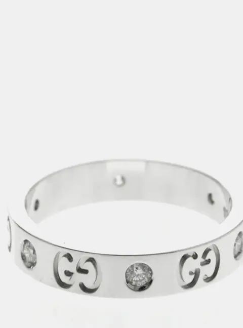 Gucci Icon Diamond 18K White Gold Band Ring EU 53