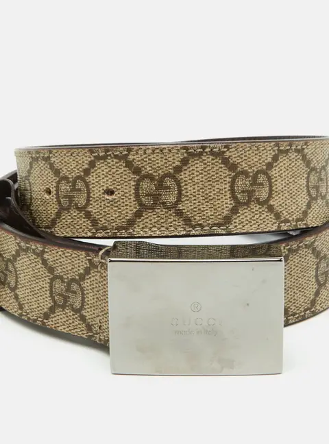 Gucci 90CM Beige/Brown GG Supreme Canvas Buckle Belt