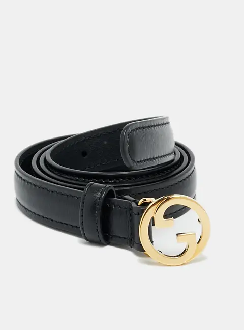 Gucci Blondie 75 CM Slim Buckle Belt Black Leather