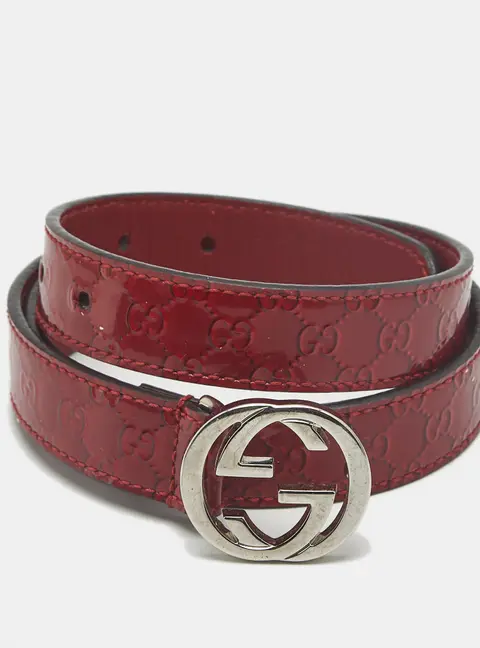 Gucci Interlocking G Slim Belt Red Guccissima Patent Leather
