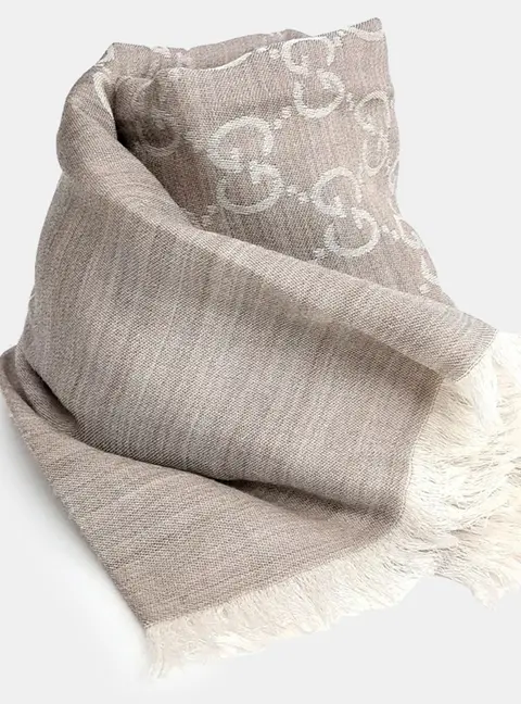 Gucci Beige/White Silk Wool Scarf and Shawl