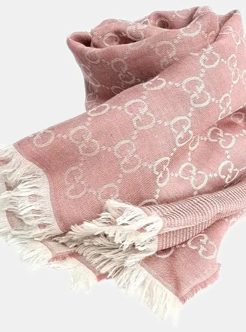 Gucci Beige/Pink Silk Wool Scarf and Shawl