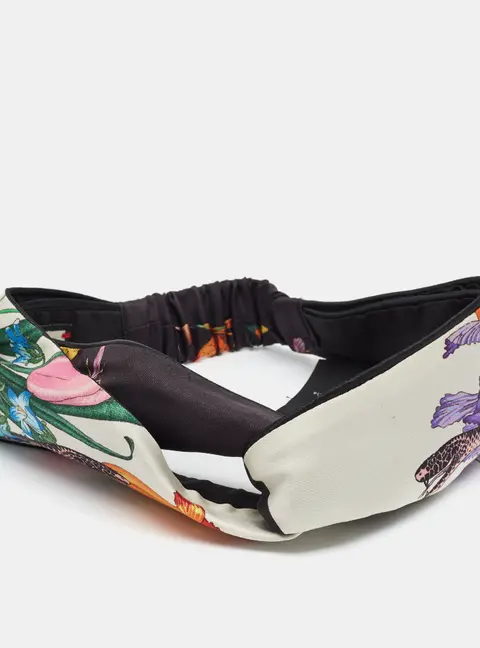 Gucci Black Floral-Snake Print Silk Headband